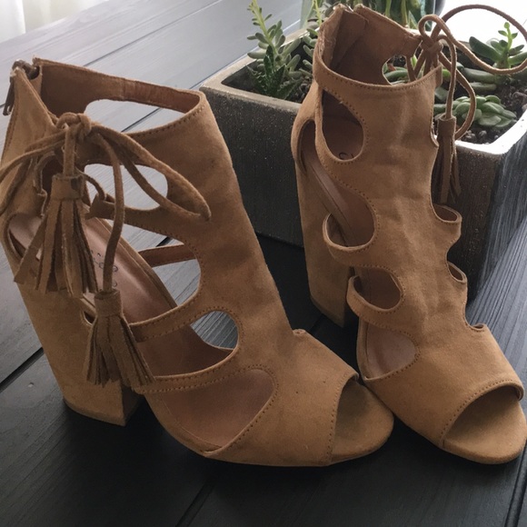 Charlotte Russe Shoes - Camel faux suede peep toe sandals